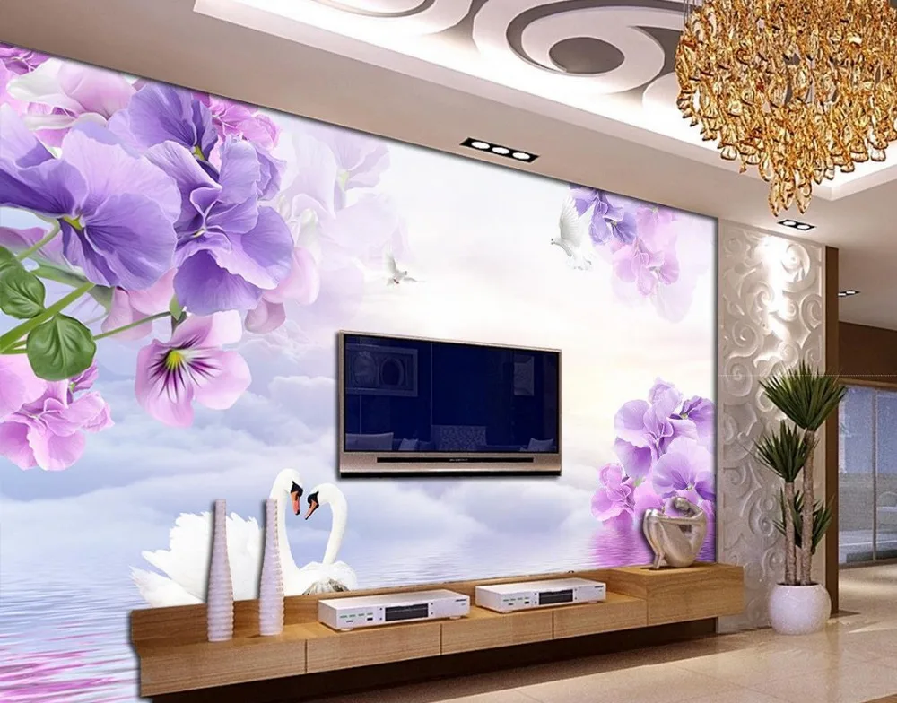Living Room Murals aliexpress : buy 3d flower wallpaper dream purple flowers tv Living Room Murals aliexpress : buy 3d flower wallpaper dream purple flowers tv