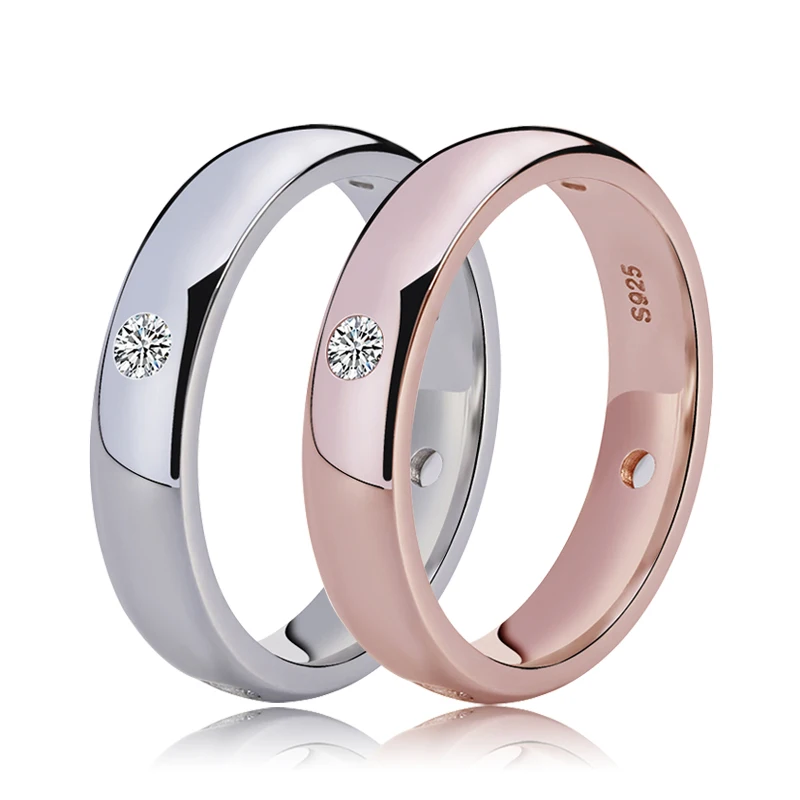 

ORSA JEWELS Rose Gold Color&Silver Color Wedding Band with 4 Pieces Clear CZ Bezel Setting Lover's Ring Fashion Jewelry DOR61