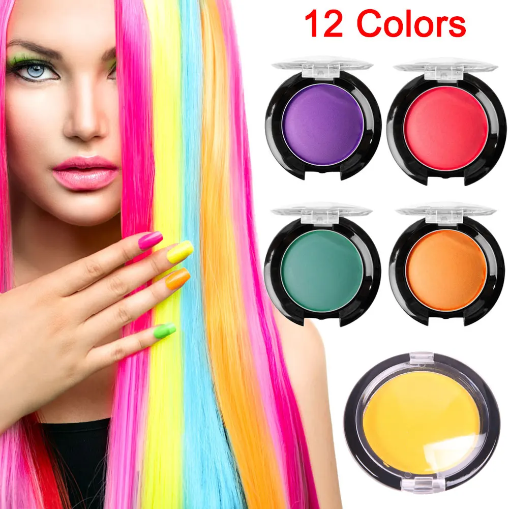 

12 Colors Hair Color Pressed Powder Non-toxic Unisex DIY Hair Color Wax Mud Dye Cream Temporary Modeling Styling Cream