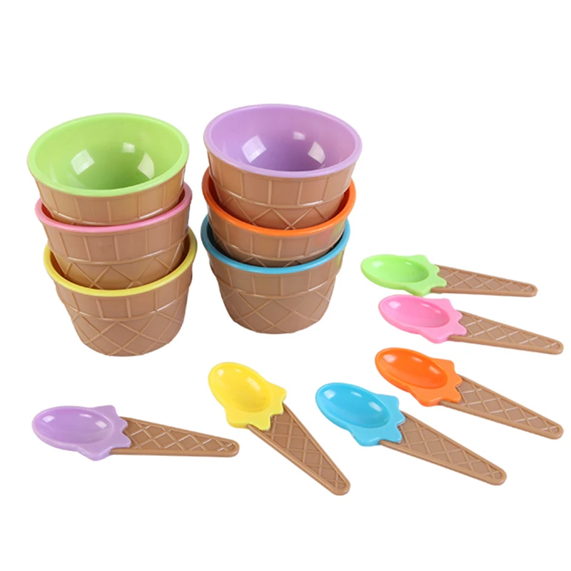 Пластиковые чаши для мороженого с ложками детские милые прочные десертные чашки для мороженого 6 цветов