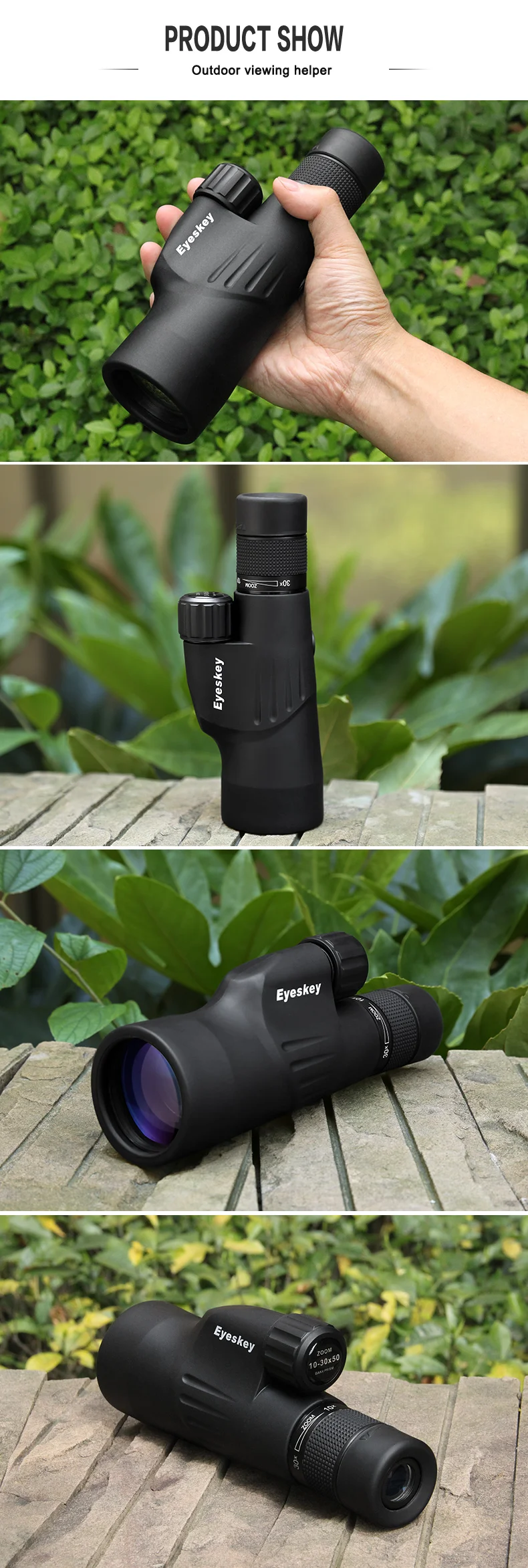 Monocular à Prova Bens para Acampar com Tripé Eyeskey Zoom Monocular Prisma Poderoso Telescópio Dwaterproof Água Caça 10-30x50 Bak4 15 Eyeskey zoom monocular 10-30x50 bak4 prisma poderoso