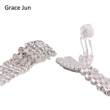 Grace Jun(TM) New Arrival Rectangle Tassels Rhinestone Clip on Earrings for Women Party Wedding Charm Jewelry No Hole Ear Clip