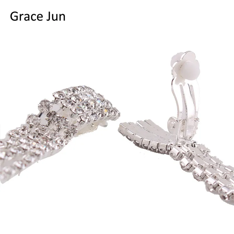 Grace Jun Tm New Arrival Rectangle Tassels Rhinestone Clip On Earrings For Women Party Grace Jun Tm New Arrival Rectangle Tassels Rhinestone Clip On Earrings For Women Party