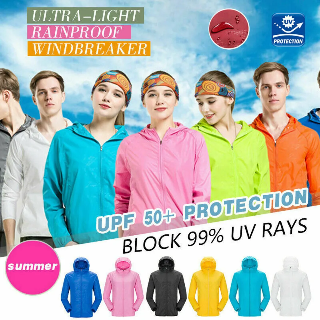 

Fashion Summer Men's Women Solid Blouse Zipper Hoodie Sunproof Sunscreen Windproof Ultra-Light Rainproof Windbreaker Shirt Top
