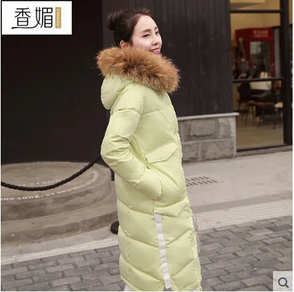 

2016 new hot winter Thicken Warm woman Down jacket Coat Parkas Outerwear Slim Hooded Raccoon Fur collar Luxury long plus size