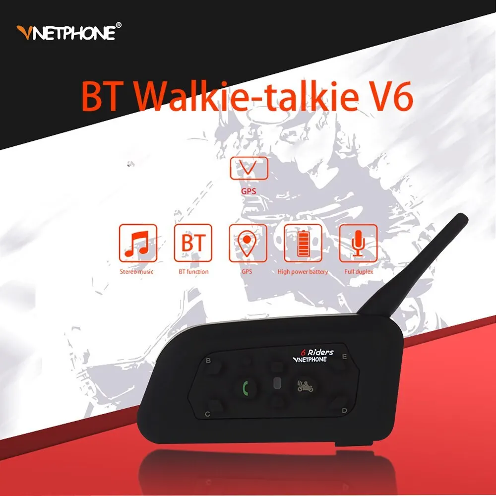 Универсальная беспроводная мотоциклетная рация BT Walkie-talkie V6-1200 водонепроницаемым шумозащитным ветрозащитным Интерком