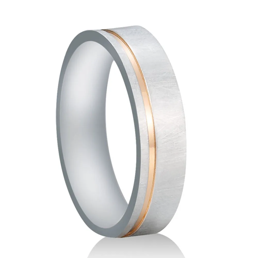 6mm Silver Elegant Wedding Rings for Women Men CZ Stone Alliance Anniversary Band Bijoux Mass Brushed Rose Gold Stripe Finish