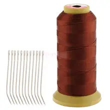 12 шт. Серебряный парик, делая крюковые иглы с нейлоновыми коричневыми прядями для наращивания волос, шитье/оплетка/Плетение декора