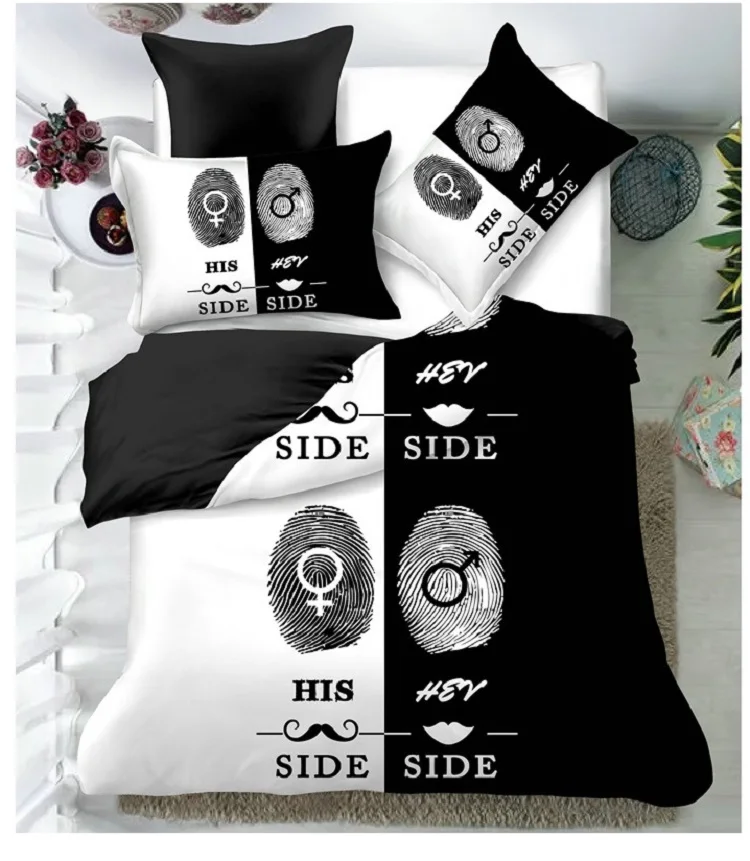 Black White Couple Bedding Sets Quilt Bed Pillowcase Duvet Cover