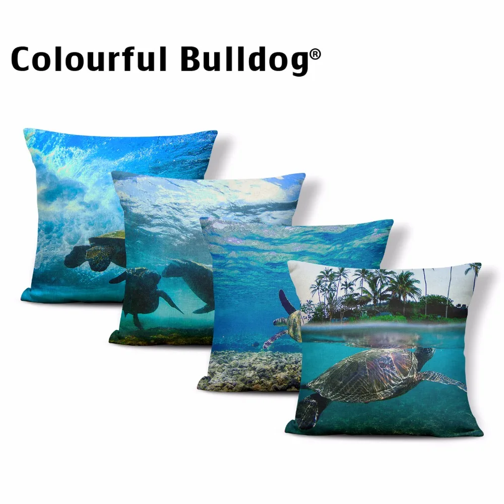

Ocean Style Cushion Sea Turtle Palm Trees Pillow Covers Fishes Octopus Green Plants Throw Pillow Cases 43*43cm Decor Home Office