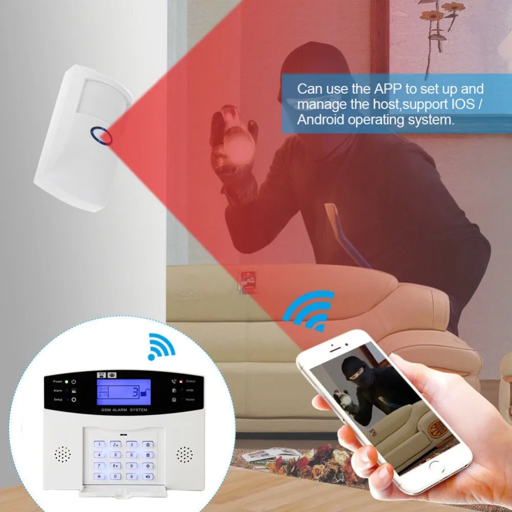 Jeatone Wireless Home Burglar GSM Security Alarm System LCD Display PIR Sensor Door Window Sensor APP Control IOS Android