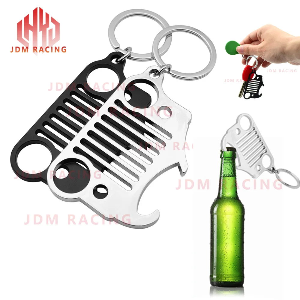 

Hot Beer Bottle Opener Key Ring Car Key Chain Keychain Key Ring for Jeep Wrangler Accessories Enthusiasts-Front Grill Design