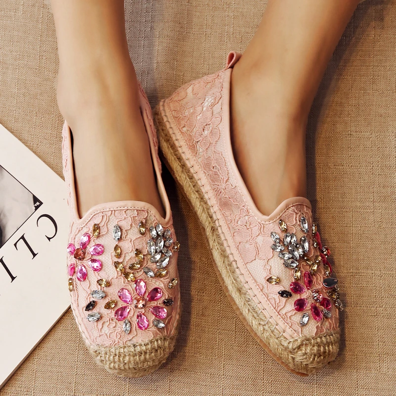 New Brand MC Espadrilles Shoes Women Flat Loafers Weaving TPR Solo Crystal Comfortable Fisherman Walking Driving Size 9 | Обувь