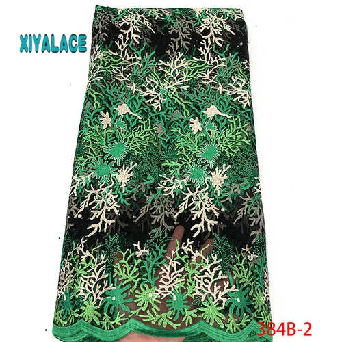 Африканская вышитая бисером тюль кружевная ткань высокого качества кружевной Материал Чистая французская вышивка нигерийская кружевная ткань YA384B-1 - Цвет: 384B-2