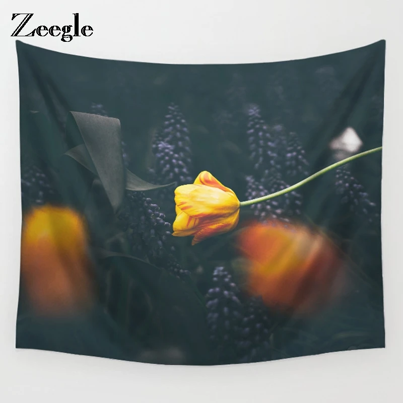 Настенная ткань Zeegle из полиэстера с рисунком лотоса и растений подвесной гобелен
