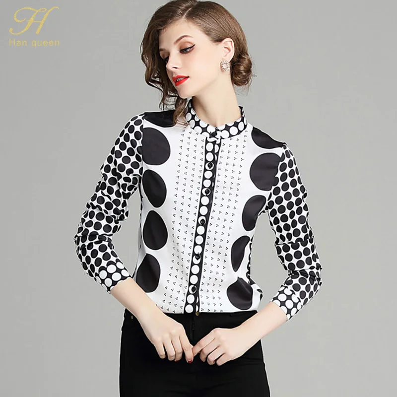 H Han queen, Новое поступление, рубашка в горошек, женская блузка, винтажные повседневные топы для работы, блузки размера плюс, женские деловые рубашки