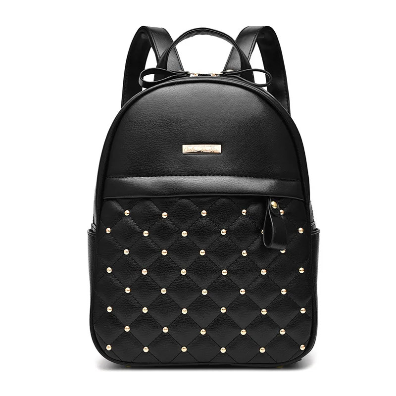 2022 Fashion Women Casual Travel Bead Backpack School Bags PU Leather Backpack for Teenage Girls Mochila Female Backpack S004 