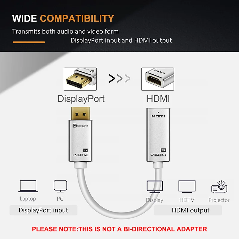 Переходник CABLETIME DP в HDMI адаптер M/F 4K 30 Гц порт дисплея для Macbook HDTV проектора камеры