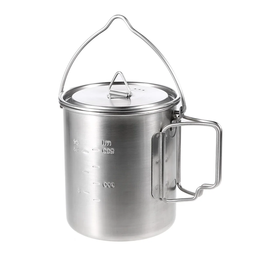 

Lixada 750ml Stainless Steel Pot Portable Water Mug Cup with Lid Foldable Handle Outdoor Camping Cooking Picnic Tableware