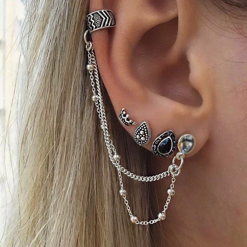 

4 Pcs/Set New Fashion Silver Crown Crystal Earrings For Women Vintage Leaf Earring Set Boho Punk Accessories 2E568