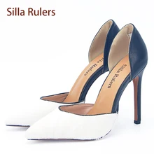 

Silla Rulers Genuine Leather Pointed Toe Shallow Mouth Women Pumps Stiletto Heels Hollow Mixed Colors Consice OL Lady Party Shoe