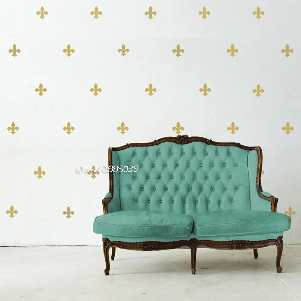35pcs Set Fleur De Lis Wall Stickers Metallic Gold Vinyl Wall Decals Decor Bedroom Livingroom Removable Wallpaper Mural Sa527