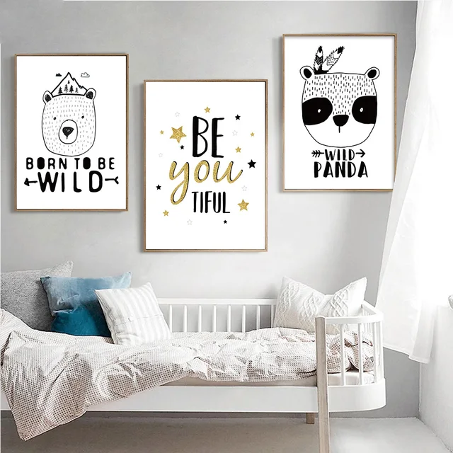 Motivational Bear Panda Poster Quotes Prints Print Black Motivational Bear Panda Poster Quotes Prints Print Black White Canvas Art Painting Nursery Wall Picture