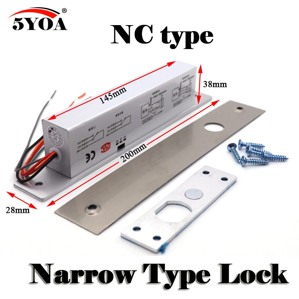 Узкая дверь Электрический Болт врезной замок для дверного замка контроля доступа DC 12 V нержавеющая сталь Fail безопасный NC нет электронный