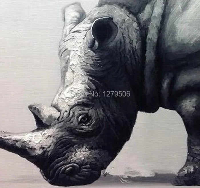 

100%Handmade Abstract Oil Painting Animal Wall Art on Canvas for Home Decoration 1pc Little Strong Rhino