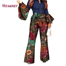 African Print Women Pant Set V-Neck Romper Wide Leg Pants African Ladies Jumpsuits