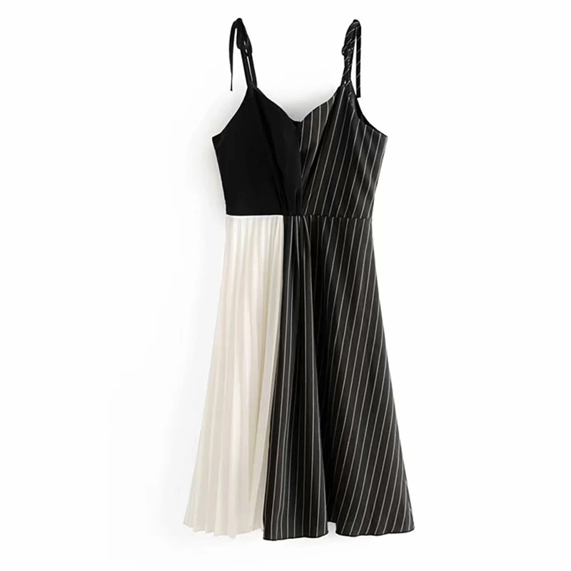 Women's Clothing Dress 2019 Sling Deep V-Neck Pleated Color Matching Slim Dress Ms Summer Street Sexy Temperament Clothing