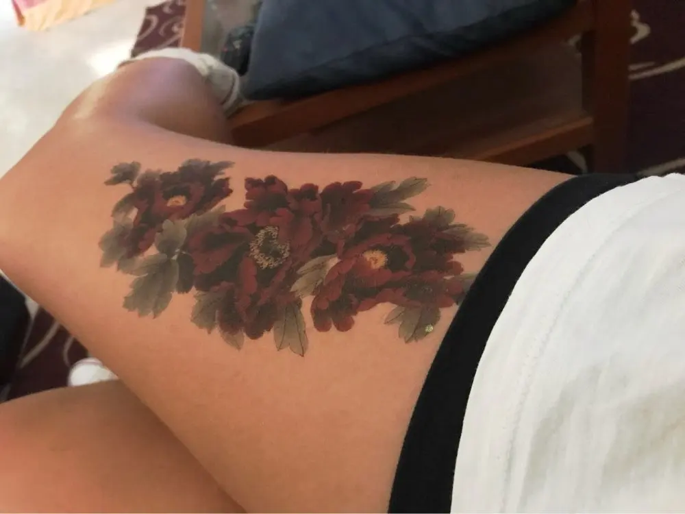 Водостойкая временная татуировка наклейка темно-красный цветок пиона женская боди-арт тату наклейка s флэш-тату поддельные татуировки для девочки 7