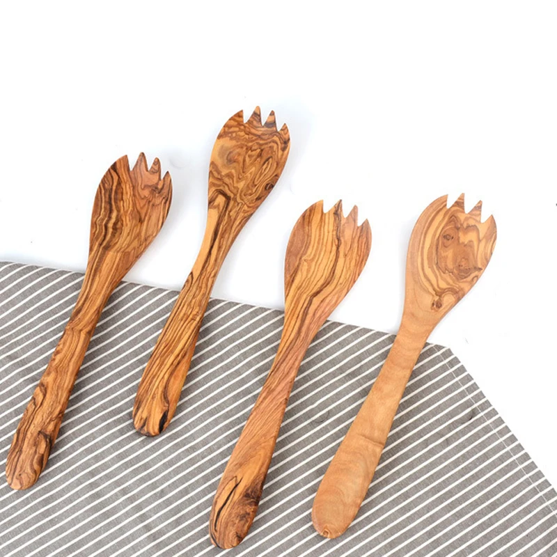 

Olive Wood Spoon Fork 1 Set Real Olivewood Tableware Mixing Salad Tool Natural Salad servers