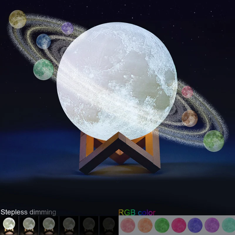 

15CM 3d Print Moon Kids Sleep Light Led Lamp Rechargeable Nightlight Valentine's Day Gifts Children Toys Touch Moon Lamp
