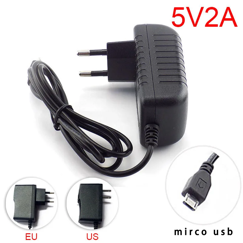 Universal Micro USB 100 240V AC to DC Power Adapter Supply Charger adapter Output 5V 2A 2000mA US EU Plug For Raspberry Pi