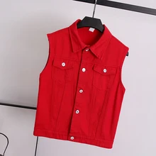 2019 chaquetas de verano sin mangas Rebeca señoras chalecos vaqueros azul rojo Denim chaleco mujeres Casual Vintage Denim chaleco