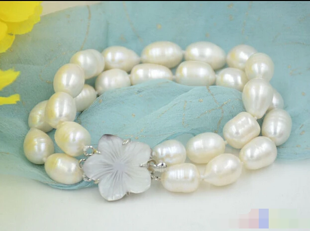 

free shipping 00907 2row 8" rice white Freshwater cultured PEARL bracelet