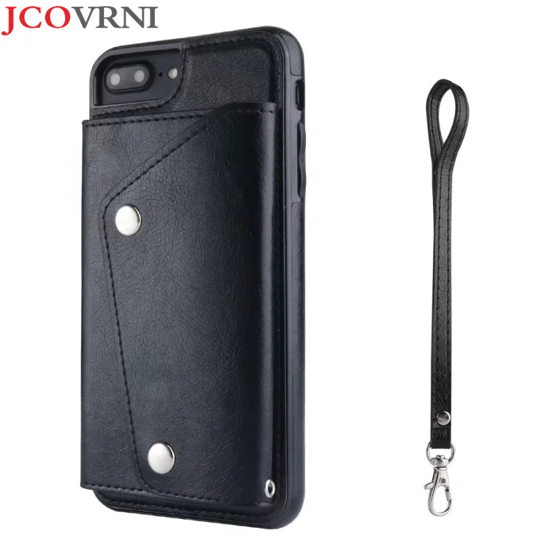 

JCOVRNI Fashion multifunction wallet for iphone6 7 7plus with bracket slot hand strap for iphone X 8 8plus phone back cover case