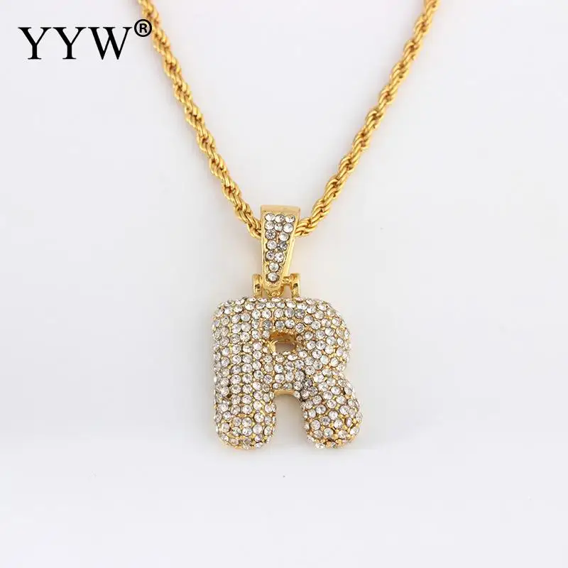 Cubic Zirconia Hip Hop Chain Neckalce A-Z Custom Name Bubble Initial Letter Necklaces& Pendant Charm For Women Men Jewelry - Окраска металла: r