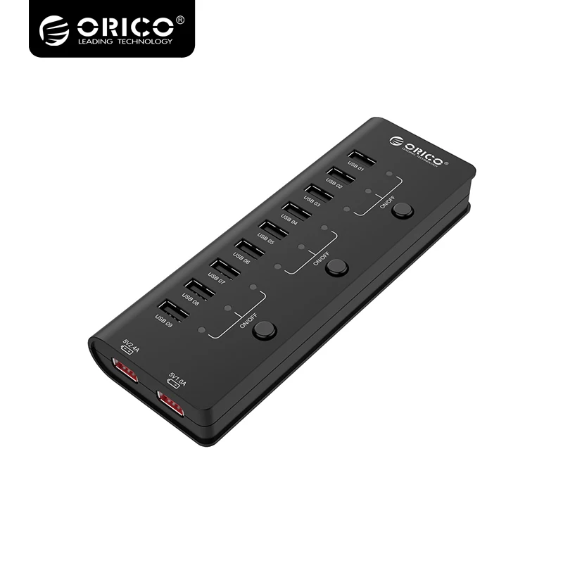 

ORICO 9 Port USB 2.0 HUB With 5V 3.4 A Charging Port USB 2.0 Splitter For Tablet / Cellphone-Black HF9US-2P