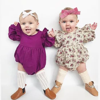 

Newborn Infant Baby Girls Floral Print Ruffles Bodysuit Fashion Outfits Clothing Kiz Bebek Yaz Giyim newborn bodysuits unisex