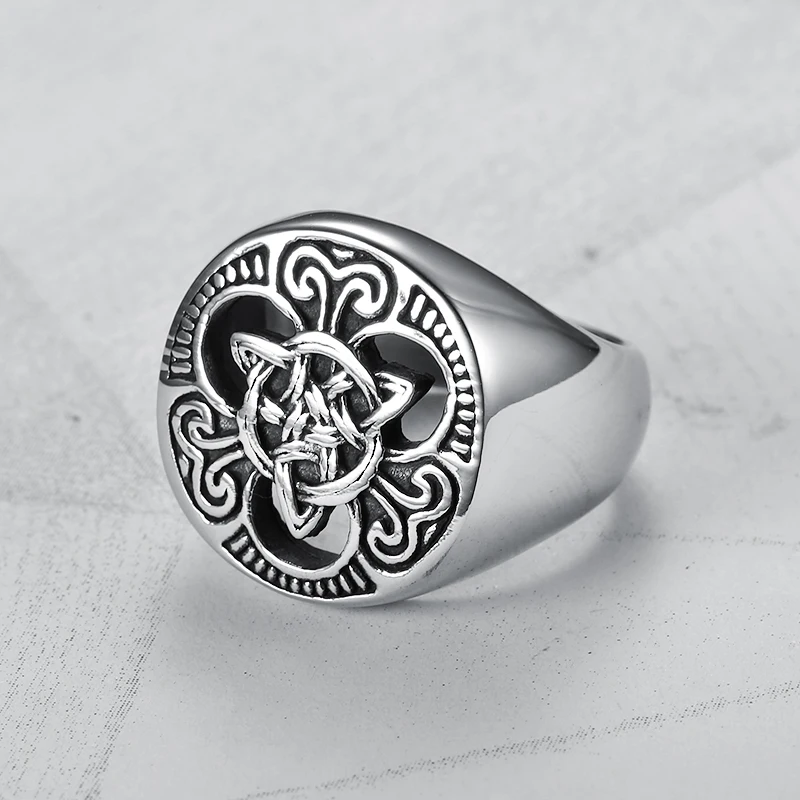 Cool fashion viking jewelry Mens Celtic Knot Signet Rings Round Vintage Stainless Steel Ring for Biker (2)