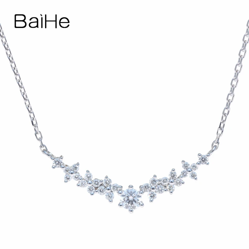 

BAIHE Solid 18K White Gold 0.27ct H/SI Natural Diamond Necklace Clavicle Chain Women Trendy Fine Jewelry Timantti kaulakoru
