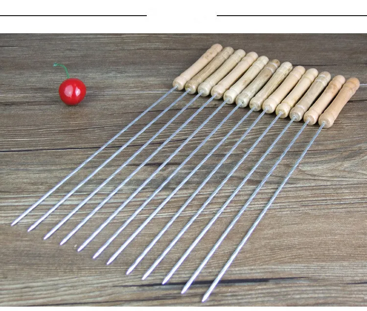 10 шт./лот вилки для барбекю кемпинг костер нержавеющая сталь деревянная рукоятка телескопическая барбекю вилка для обжарки палочки шпажки барбекю ок 0588