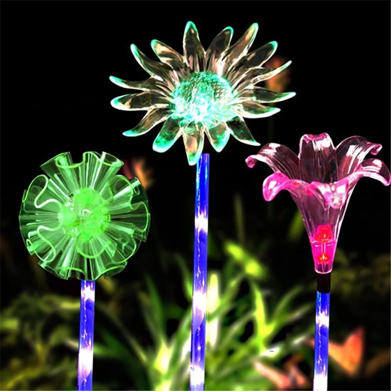 

Smuxi Dandelion /Lily/Sunflower Lawn Lamp Multi-color Changing Solar Powered LED Flower Stake Light Transparent Lampshade Light