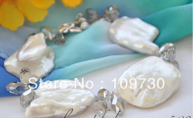 

00555 BIG 36mm baroque white KESHI REBORN PEARL gray crystal bracelet 8inch