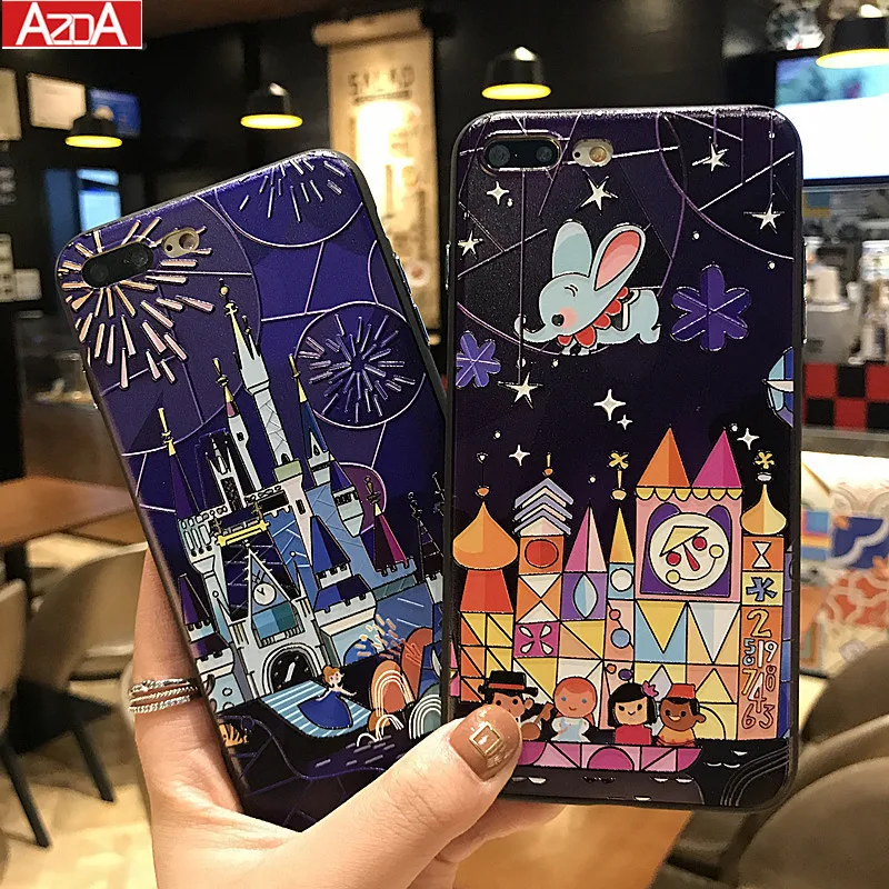 

Fairy Tale Castle 3D Relief Cartoon Dumbo Case For iPhone 7 7plus Case Fireworks Hard Case For iPhone X 6s 6S 8plus Cover
