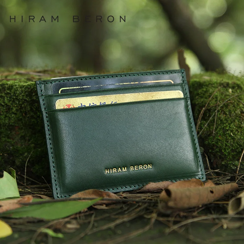 

Hiram Beron Men Leather Card Holder Customized Vegetable Tanned Leather Green Genuine Leather Minimalist Wallet Card ID Holders