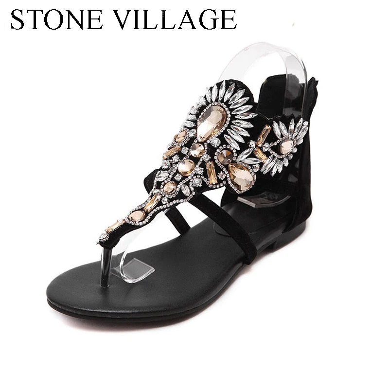 Women Sandals 2019 New Fashion Woman Summer Sandalias Flip Flops Hollow Gladiator Sandalias Rhinestone Crystal Shoes Woman