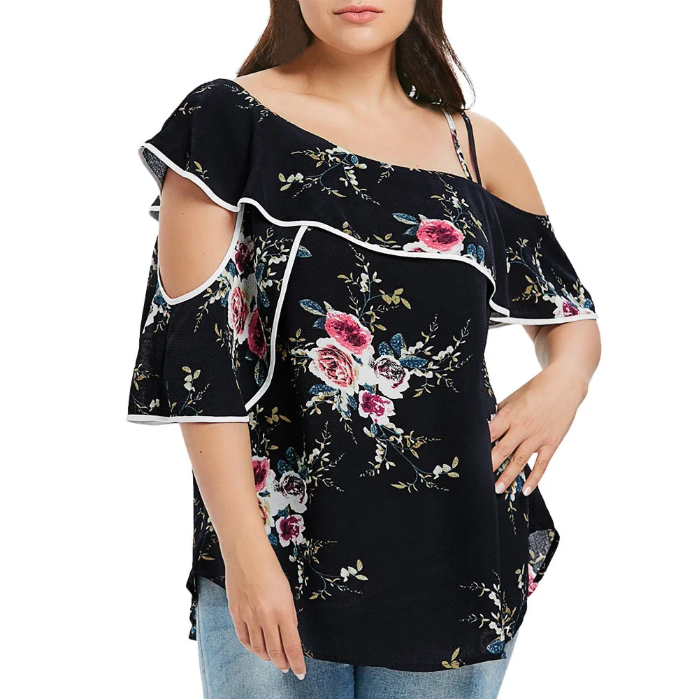 

Women Blouses Short Sleeves Plus Size 4xl Printing Ruffles Off Shoulder Short Sleeve Casual Tee Shirt Blouse Tops Summer